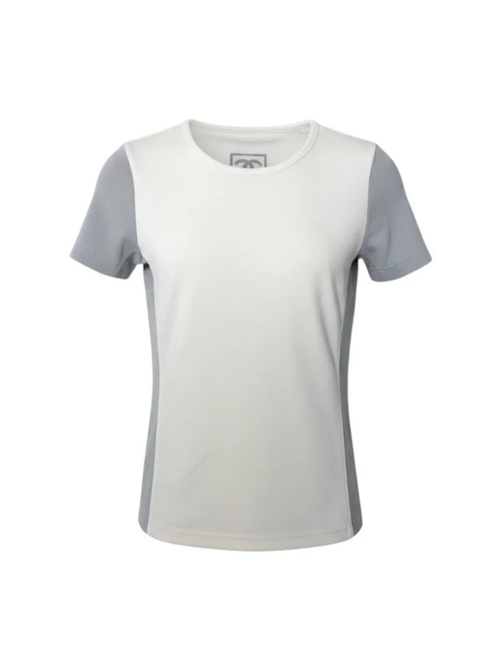 Chanel Sports Line Jumbo CC Logo Short Sleeve Top 38 Ivory Gray 100% Polyamide